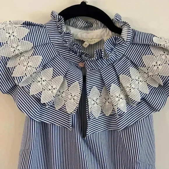 809 Ted Baker stripped blue white lace detail midi dress size 4 - Picture 10 of 14